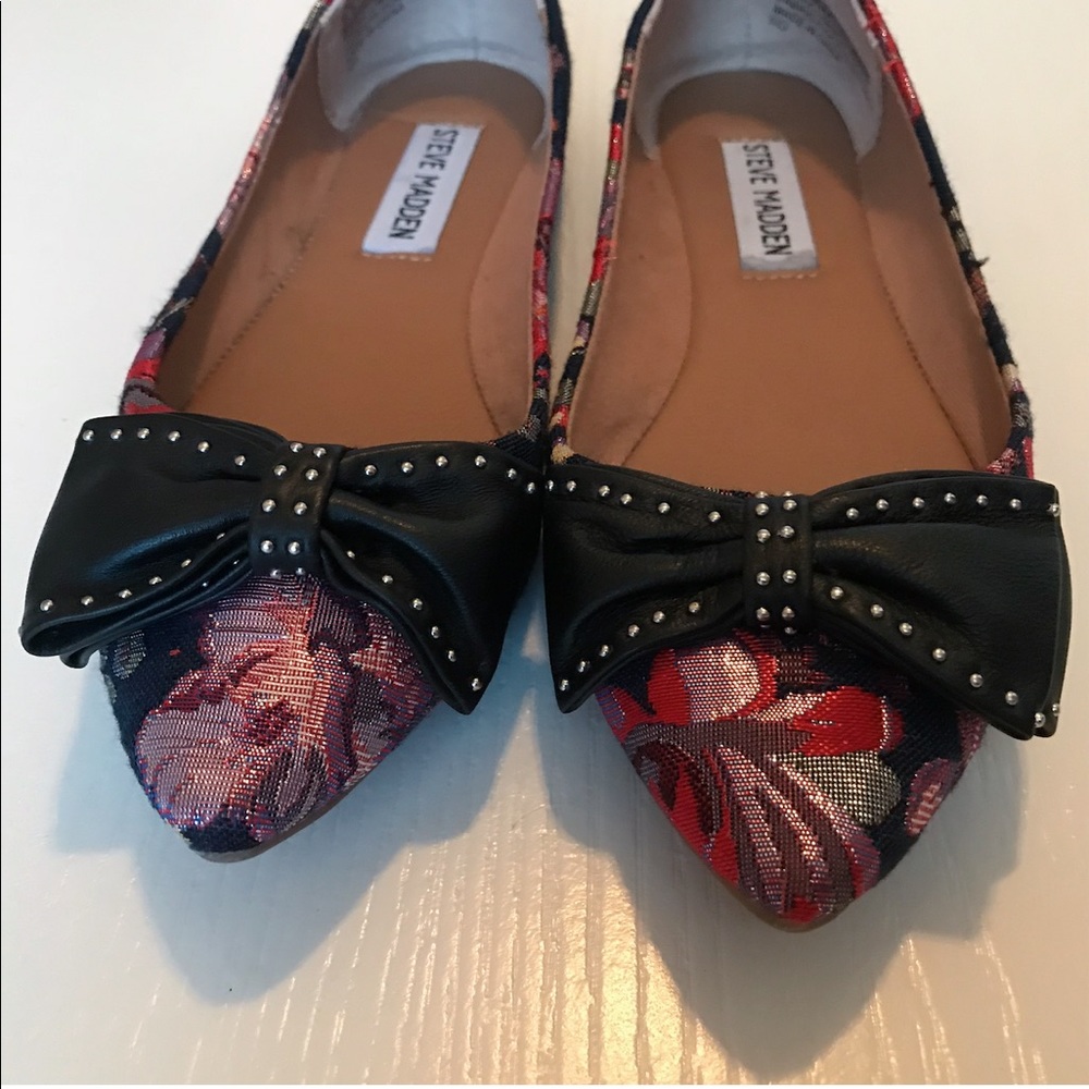 Steve Madden Floral Print Flats with Studded Bow